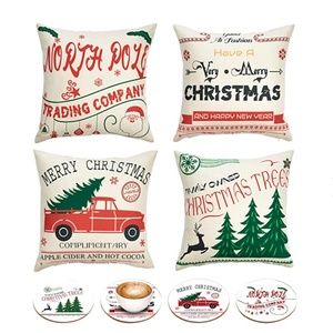 NEW Christmas Pillow Cover and Coaster Set (4 Pillow Covers & 4 Coasters)